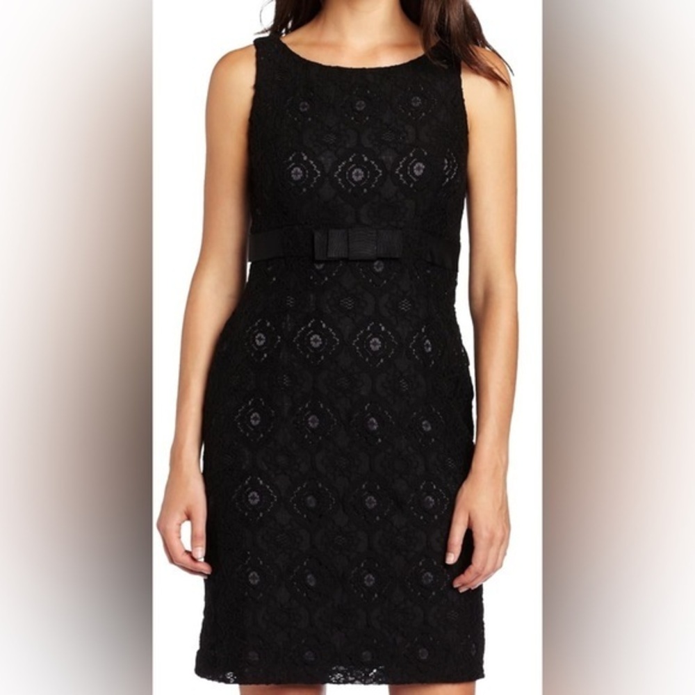Evan Picone Women's Medallion Open Lace Sheath Dress, Sleeveless, Black, 14